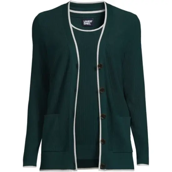 Lands' End Women's Fine Gauge Cotton Cardigan and Tank Sweater Set image {8}
