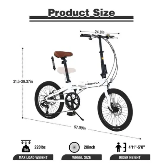 Aukfa 20"Adult Folding Bike - Lightweight Aluminum Frame, 7-Speed and Dual Disc Brakes, Compact Urban Commuter Bike, Unisex image {4}