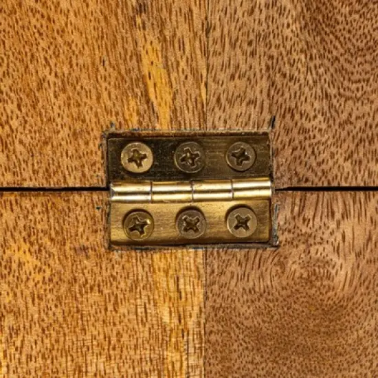 Storied Home Mango Wood and Stainless Steel Folding Cheese and Serving Board with Handle and Magnets Closure, Natural and Gold image {6}