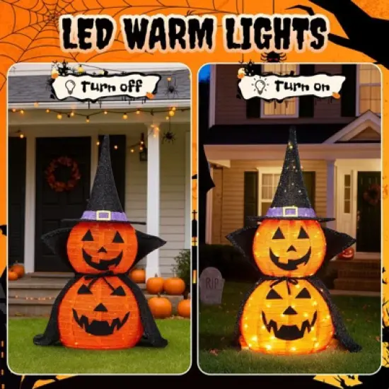 Karl Home 2PCS 3ft Halloween Collasipble Lighted Pumpkin Decoration image {5}