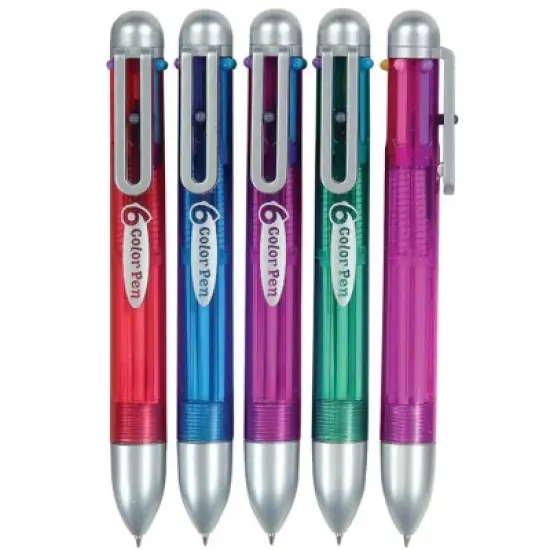 6-Color Multicolor Pen (4 Pack) - Retractable, Black Ink, Assorted Barrel Colors image {6}