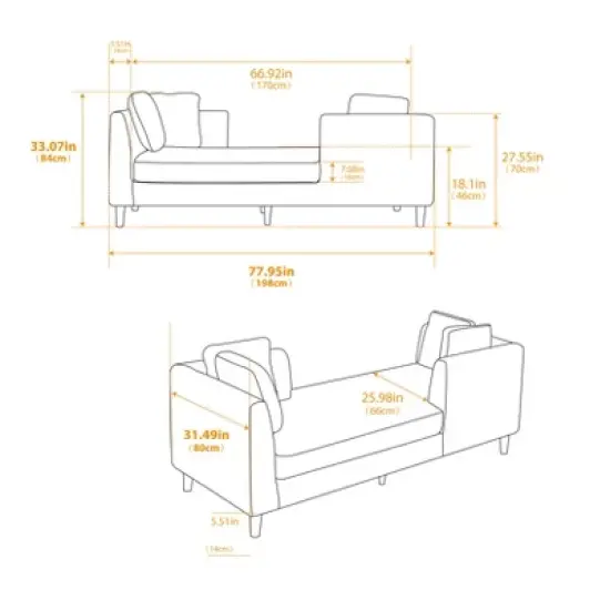 LOVMOR 77.95'' Wide Modern Double-Sided Upholstered Chaise Lounge Indoor, Chenille Fabric Sleeper Sofa Couch With 4 Throw Pillows, Rubberwood Legs image {13}