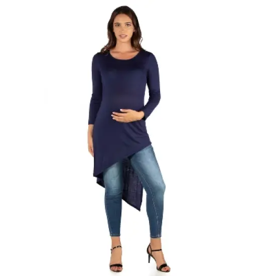24seven Comfort Apparel Long Sleeve Knee Length Asymmetrical Maternity Tunic Top image {7}