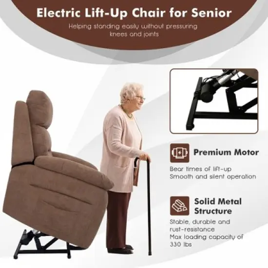 Costway Power Lift Recliner Chair Sofa for Elderly w/ Side Pocket & Remote Control Grey\Brown image {4}