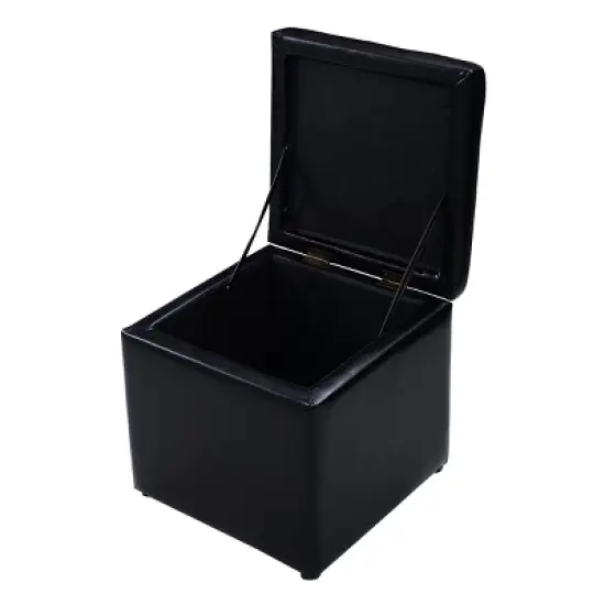 Costway 16''Cube Ottoman Pouffe Storage Box Lounge Seat Footstools with Hinge Top black image {9}