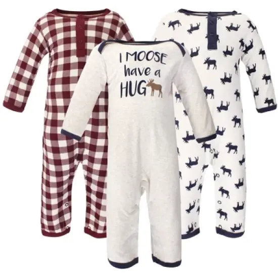 Little Treasure Baby Boy Cotton Coveralls 3pk, Moose Hug image {1}