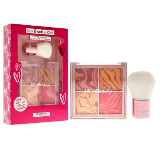 Big Beauty Love Radiant Highlight and Glow Quad With Brush by MCoBeauty for Women - 2 Pc 0.705oz Highlighter, Brush image {2}