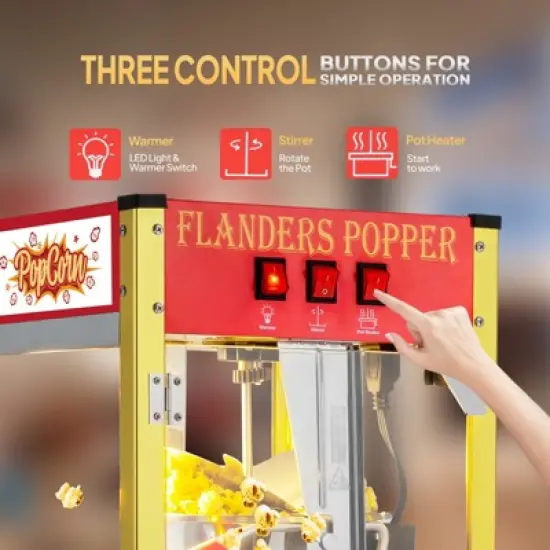 ROVSUN Popcorn Machine with Cart, Wheels & 8 Oz Kettle Makes Up to 32 Cups, Popcorn Maker w/ Candy Dispensers for Commercial Home Movie Theater image {3}