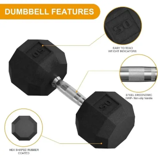 Rubber Coated Hex Dumbbell Weight Set, Multiple Sizes Exercise & Fitness Dumbbells,550LB Set, 5-50Lbs Pairs for Muscle Toning, Strength Building image {4}