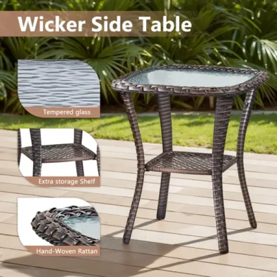 Belord Outdoor All Weather Wicker Patio Furniture Set, 7 Pieces Brown Wicker Patio Furniture Sofa Set with Propane Firepit Table image {7}