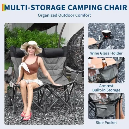 Oversized Double Camping Chairs, Heavy Duty Padded Loveseat Chair - 900Lbs Support image {5}