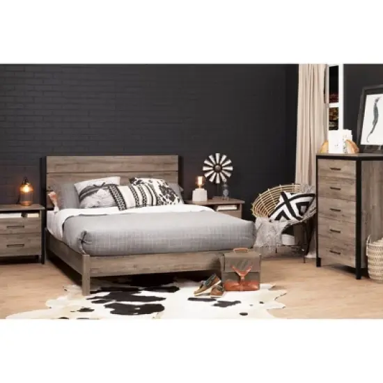 Queen Munich Platform Bed Set Weathered Oak - South Shore image {1}