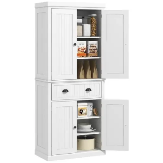 HOMCOM 72" Traditional Freestanding Kitchen Pantry Cabinet Cupboard with Doors and 3 Adjustable Shelves image {6}