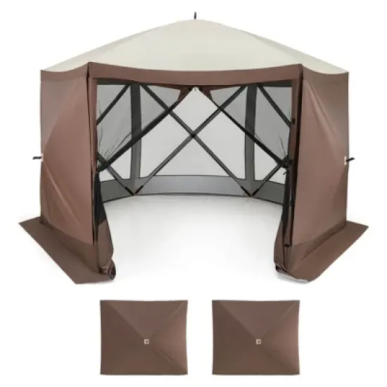Costway 11.5 X 11.5 FT Pop-up Gazebo Tent with Mesh Netting Walls 2 Removable Privacy Wind Cloths image {10}