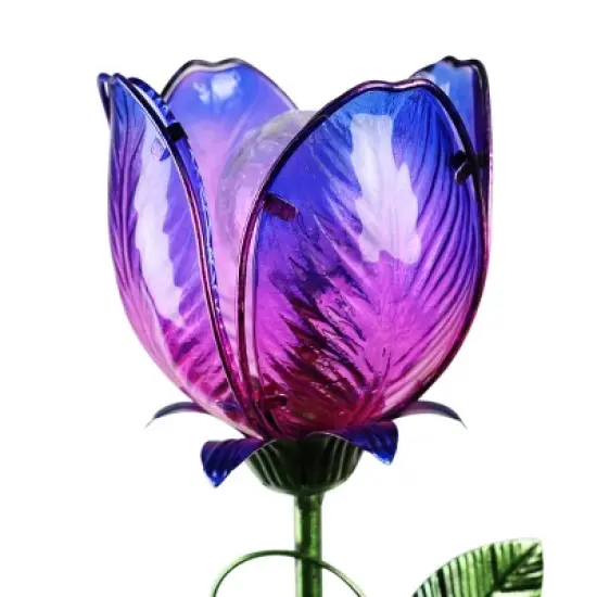 35.8" Metal and Glass Solar Flower Stake Purple - Exhart image {3}