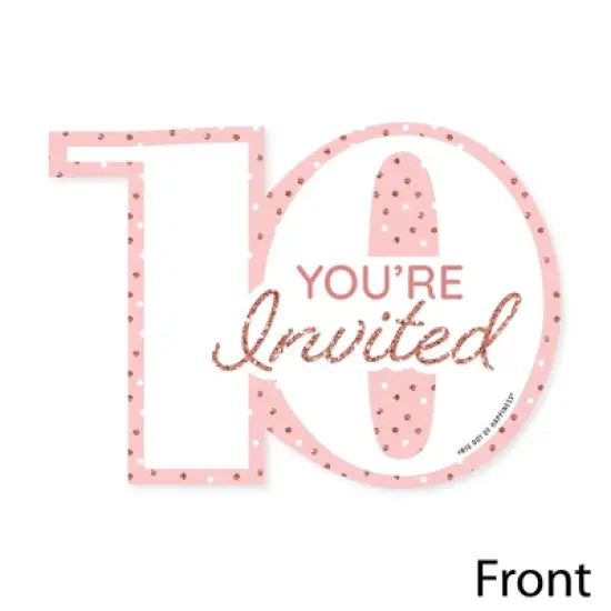 Big Dot of Happiness 10th Pink Rose Gold Birthday - Shaped Fill-In Invitations - Happy Birthday Party Invitation Cards with Envelopes - Set of 12 image {2}
