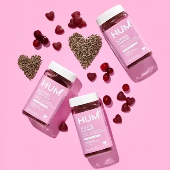HUM Nutrition SOS Vegan PMS Relief, Bloating, Mood Swings, Hormonal balance with Clinical Strength Vitex PMS Gummies - 50 ct image {3}