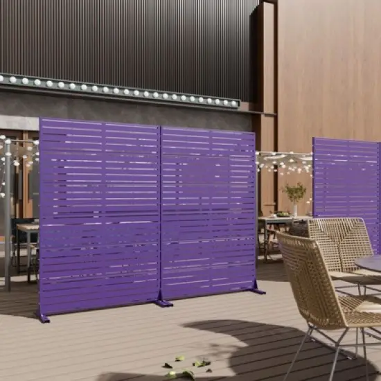 PexFix 72 in. x 47 in. Purple Metal Freestanding Privacy Screen Garden Fence For Deck Patio Balcony Outdoor Privacy Panel Louvered Design image {2}