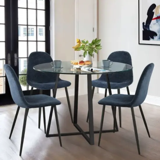 Hana + Spoon 5-Piece Round Clear Glass Dining Table Set with 4 Upholstered Chairs Black Legs for Home Kitchen Restaurant -The Pop Maison image {11}