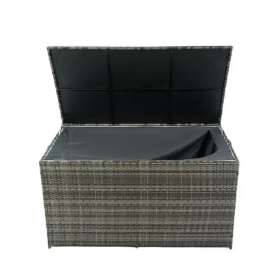 YOOCOZZ 200-Gallon Outdoor Wicker Rattan Deck Box with Large Storage Space, Lid and Removable Liner - Grey image {6}