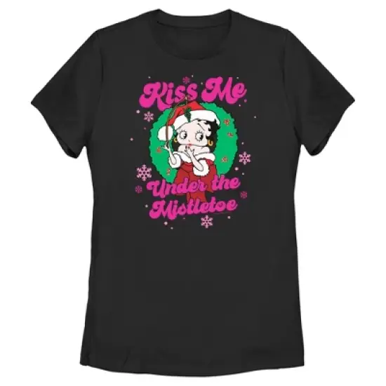 Women's Betty Boop Christmas Kiss Me Under the Mistletoe T-Shirt image {3}