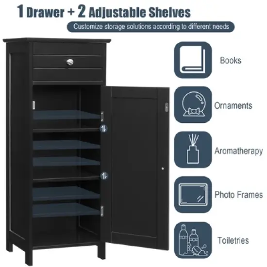 Costway Bathroom Floor Cabinet Storage Organizer Free-Standing w/ Drawer Grey\Black\Brown image {5}