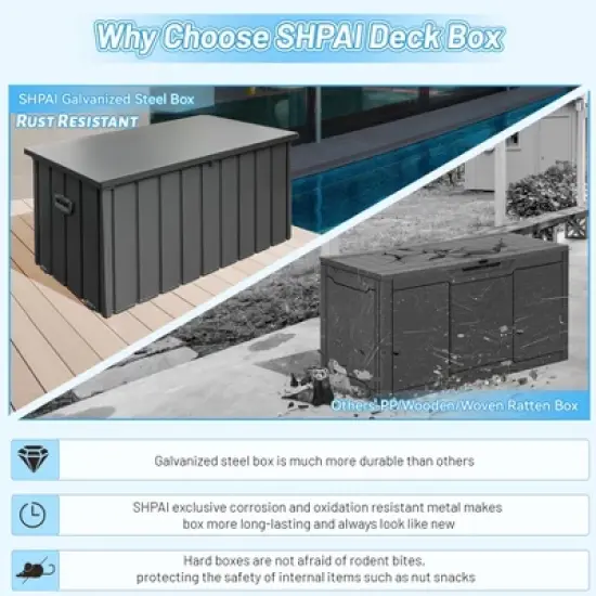 Gulches 200 Gallon Metal Outdoor Storage Box, Gray, Lockable Waterproof Patio Deck Box with Oxford Fabric Bag image {5}