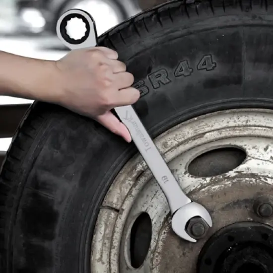 Reversible Ratcheting Wrench Set with Roll Pouch - Combination Metric Sizes for Professional Mechanics image {4}