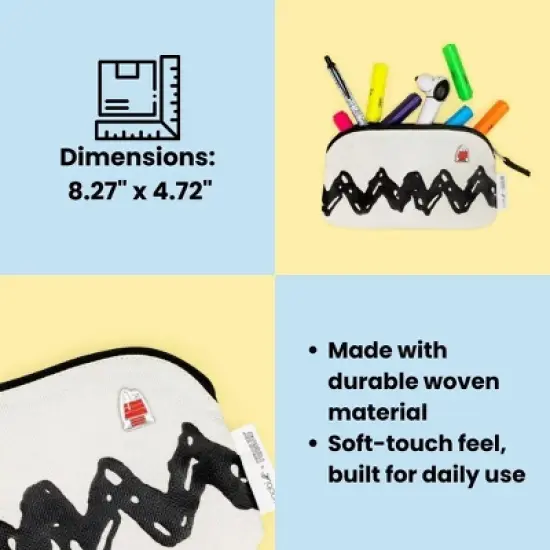 Yoobi Peanuts Pencil Pouch with Snoopy Pin Black Chevron Single Zip image {2}