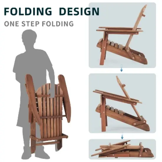 Wooden Outdoor Folding Adirondack Chair Set of 2 Wood Lounge Patio Chair for Garden,Garden, Lawn, Backyard, Deck, Pool Side, Fire Pit,Half Assembled, image {4}