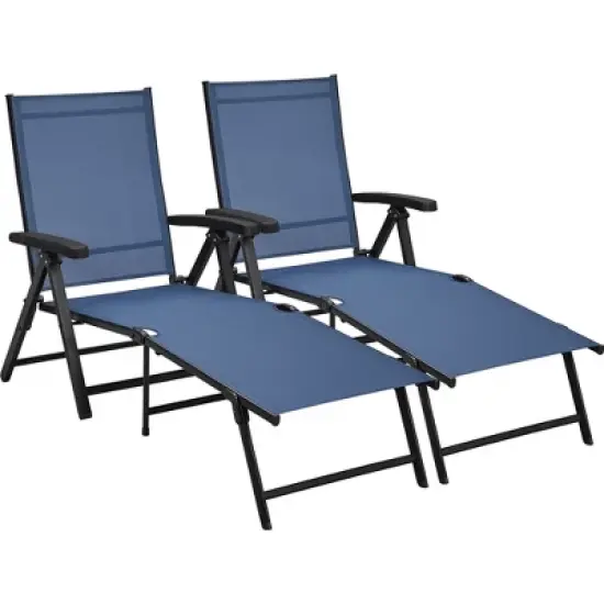 Yaheetech 2pcs Outdoor Chaise Lounge Portable Texteline Bed image {8}
