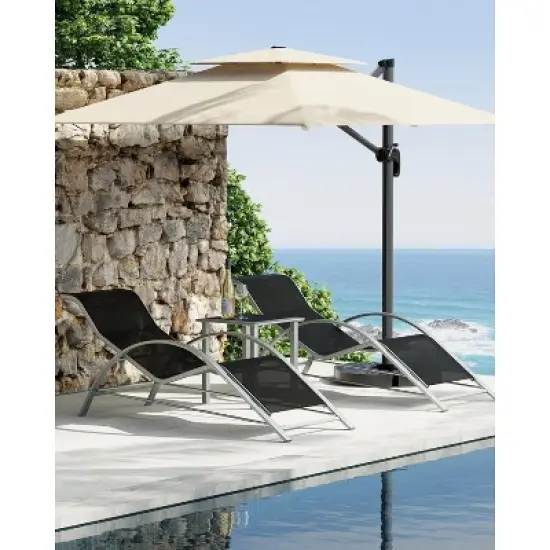 Patio Chaise Lounge Set of 3, Outdoor Pool/Beach Sunbathing Lawn Lounger with Arm & Side Table, for Poolside, Backyard image {1}