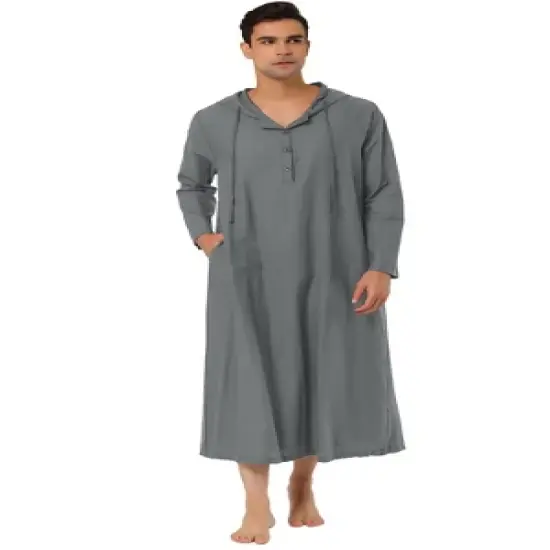 Lars Amadeus Men's Nightshirt Long Sleep Shirt Hooded Loungewear Nightgown Pajamas image {8}