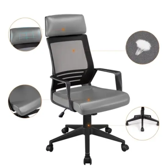 Yaheetech Swivel Office Desk Chair Study Work Chair with Headrest Lumbar Support Rolling Wheels image {4}