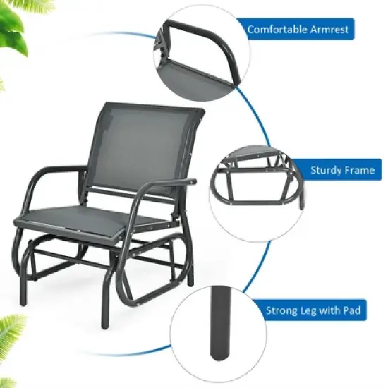 Costway 2PCS Patio Swing Glider Chair Single Rocking Chair Yard Outdoor Grey image {7}