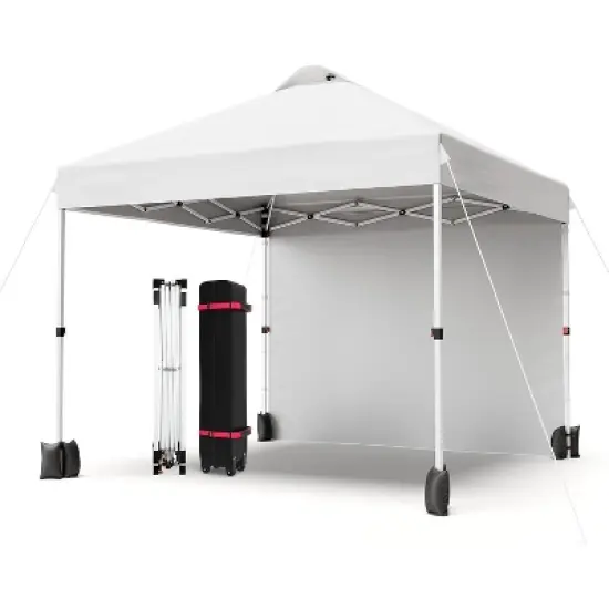10x10 Pop Up Canopy Tent, Portable Instant Commercial Canopy with 1 Sidewall, Patio Tent with Vented Top, Roller Bag Sandbags Ropes and 8 Tent Stakes image {8}