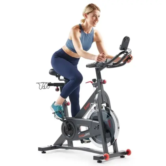 Sunny Health & Fitness Pro Indoor Cycling Bike with Felt Resist, Belt Drive and Bluetooth Smart Exercise Bike - Gray image {7}