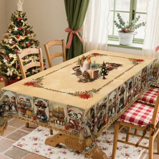 LOVEVOOK Christmas Rectangle Tablecloth Flower Xmas Table Cloths, Washable Polyester Fabric Table Covers for Dining, Party Holiday Decor image {11}