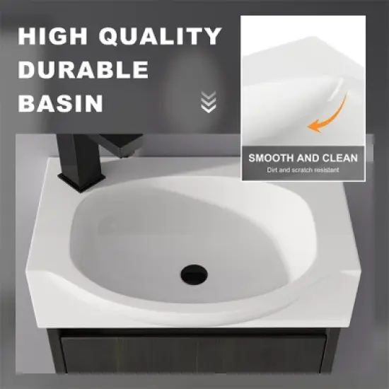 16'' Floating Bathroom Vanity with Sink, Single Sink Bathroom Vanity for Small Space, Wall Mounted Bathroom Vanity Combo Set For Home Bathroom image {4}