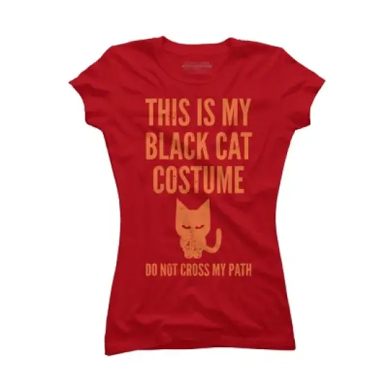 Junior's Design By Humans Halloween Introvert Black Cat Costume By Commykaze T-Shirt image {6}