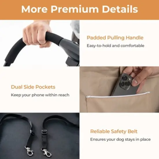 Tangkula Double Dog Stroller Foldable 3-in-1 4 Wheels with 2 Detachable Carriers Safety Belt Washable Cover Removable Pads for Small Medium Dogs image {6}