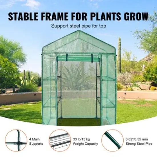 VEVOR Walk-in Green House, 4.6 x 2.4 x 6.7 ft, Greenhouse with Shelves, High Strength PE Cover with Doors, Windows and Steel Frame,Set Up in Minutes image {3}