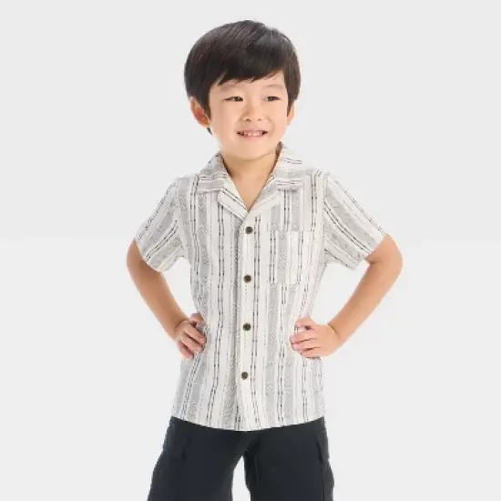 Toddler Boys' Striped Woven Shirt - Cat & Jack&trade; Black/White image {3}