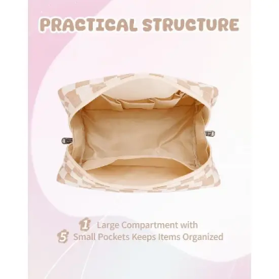 Narwey Birthday Gifts forTeen Girls Personalized Initial Checkered Makeup Bag image {2}