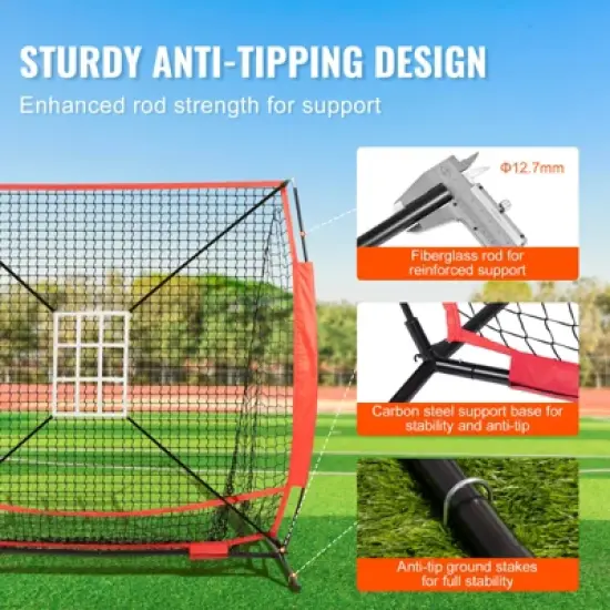 VEVOR 5x5 ft Baseball Softball Practice Net, Portable Baseball Training Net for Hitting Batting Catching Pitching, Backstop Baseball Equipment image {3}