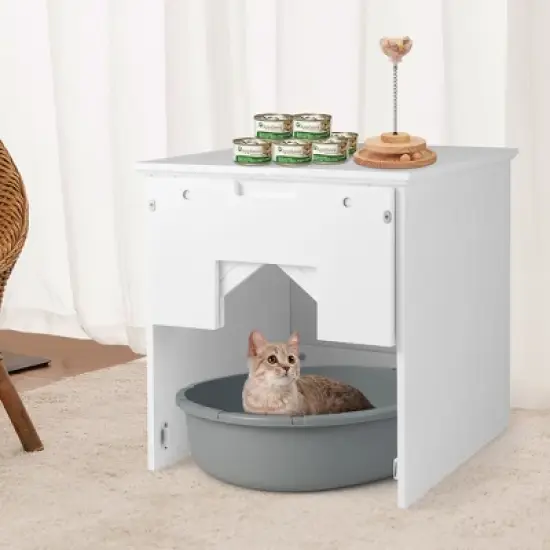 Tangkula Cat Litter Box Enclosure w/ Flip Magnetic Half Door Hidden Litter Box Enclosure image {1}