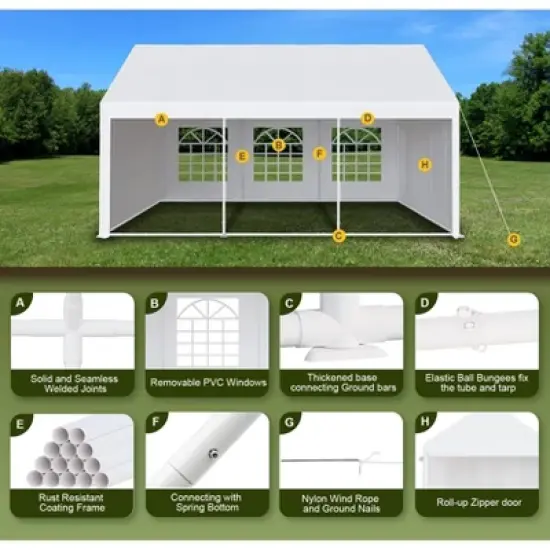 Party Tent, Outdoor Wedding Event Shelters, Heavy Duty Steel Canopy with Removable Sidewall Windows for Commercial and Parties image {6}