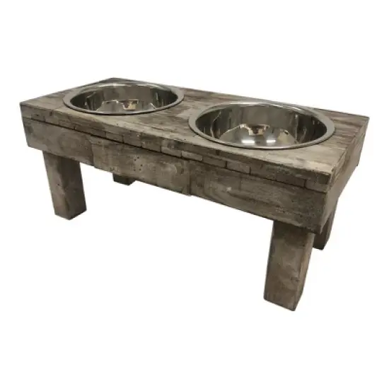 Huntley Pet Berjen Table Elevated Double Bowl Pet Feeder, Brown Wash (Large) image {4}