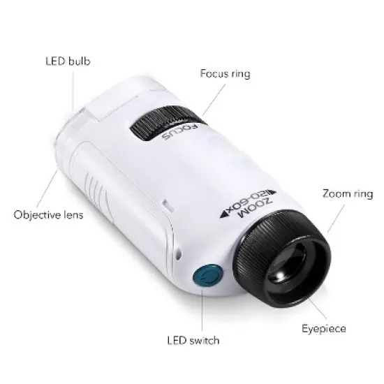 Dartwood Pocket Microscope - Mini Portable Microscope for Kids & Adults with LED - 60x-120x Magnification (White) image {7}