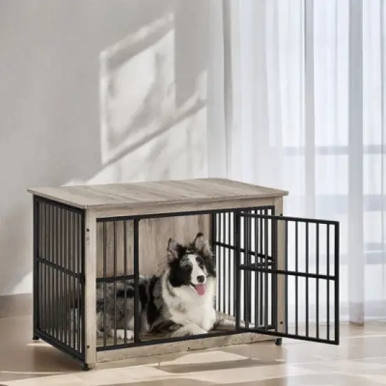 Dog Crate Furniture, End Table, Kennel for Dogs up to 70 lb, Modern Design Heavy-Duty Cage with Removable Tray, Double Doors image {7}